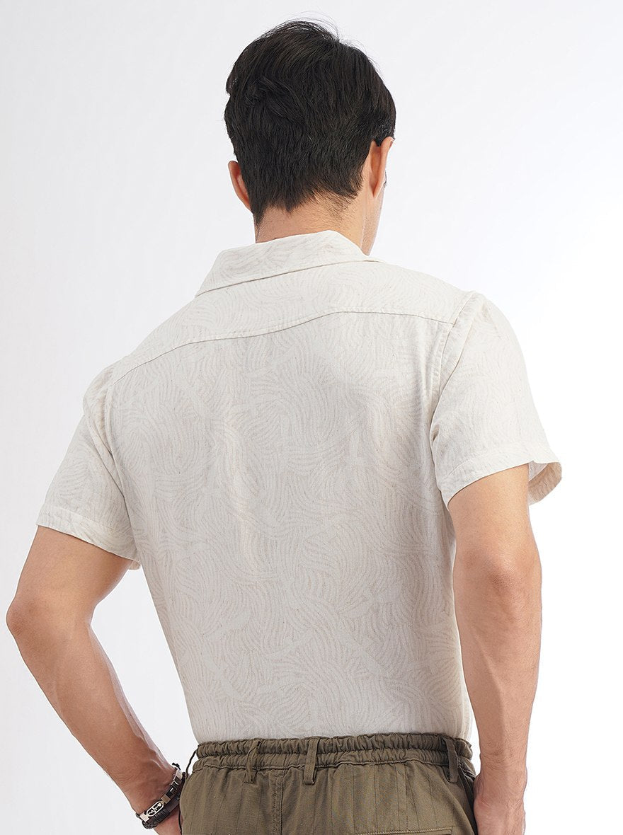 Beige Printed Slim Fit Casual Shirt | pehervi