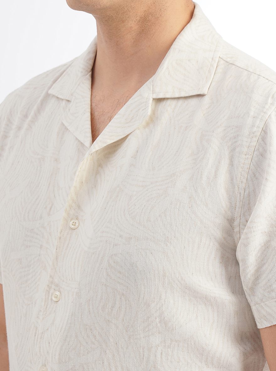 Beige Printed Slim Fit Casual Shirt | pehervi