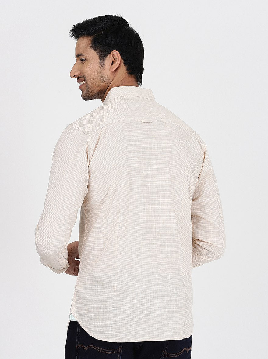 Beige Checked Slim Fit Casual Shirt | pehervi