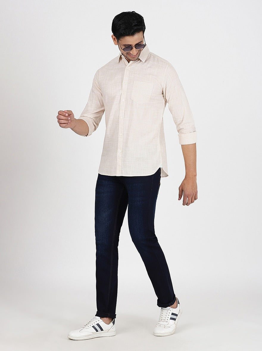 Beige Checked Slim Fit Casual Shirt | pehervi