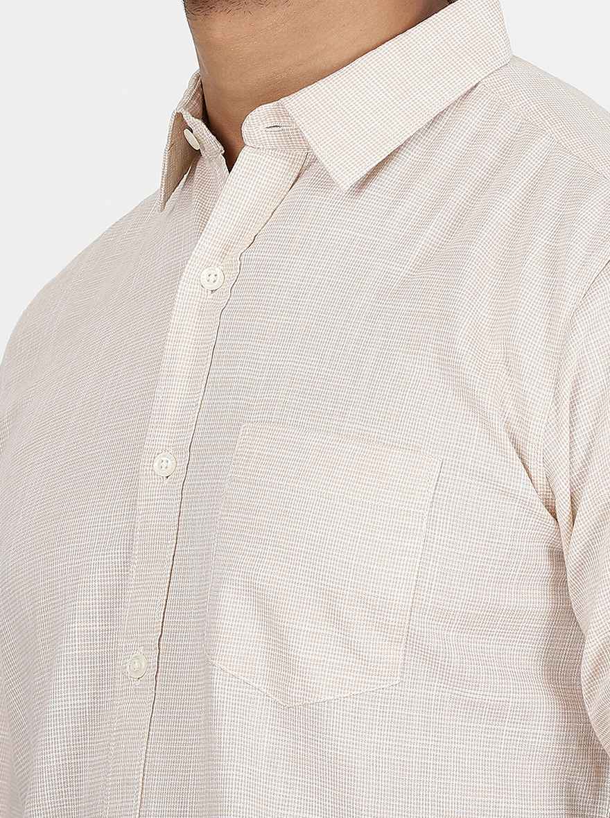 Beige Checked Slim Fit Casual Shirt | pehervi