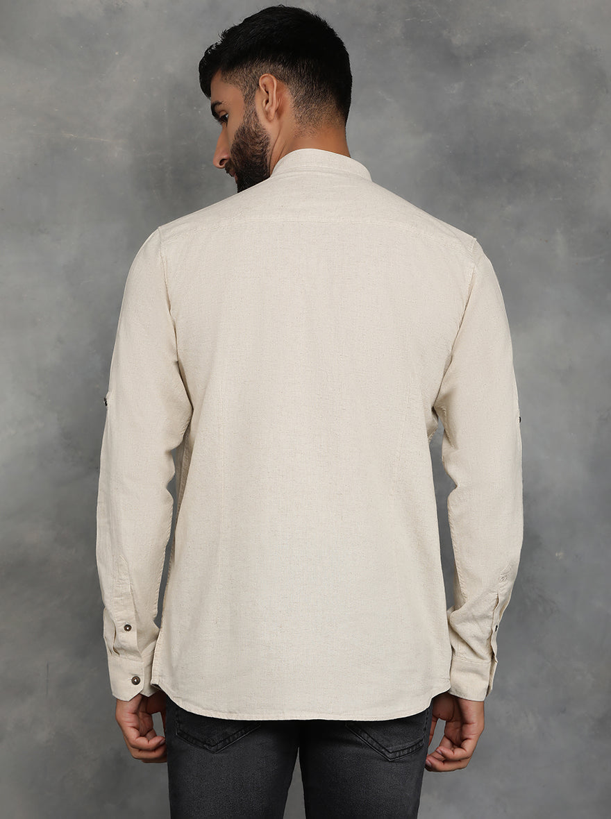 Beige Solid Slim Fit Casual Shirt | pehervi