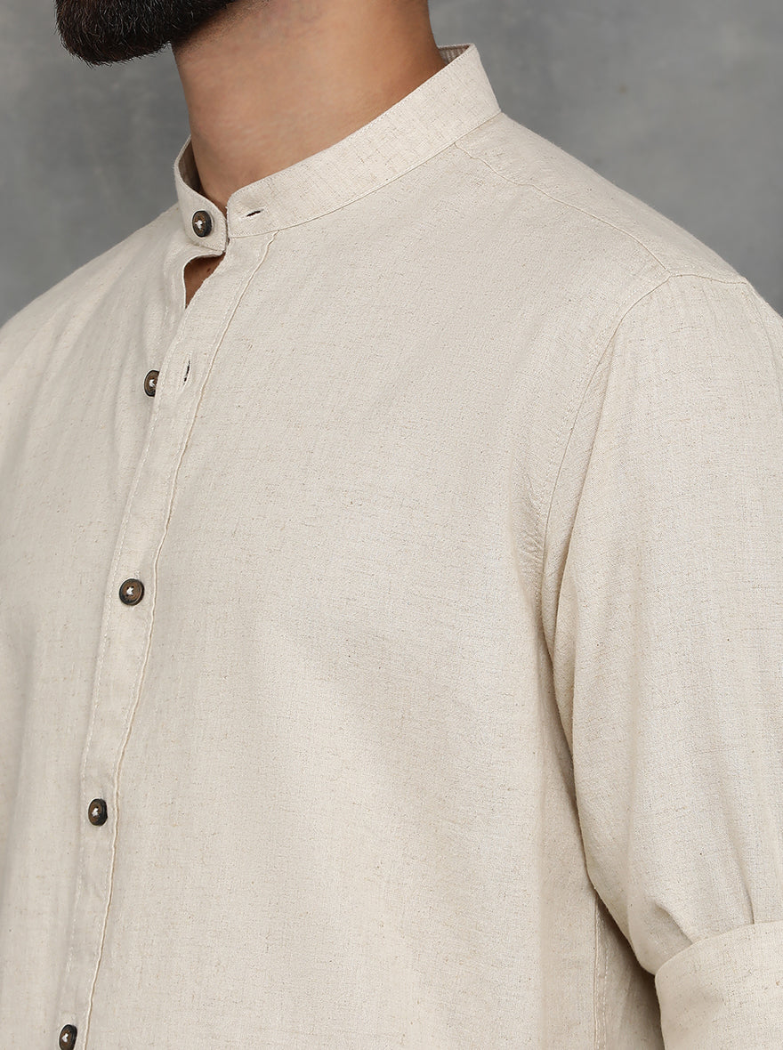 Beige Solid Slim Fit Casual Shirt | pehervi