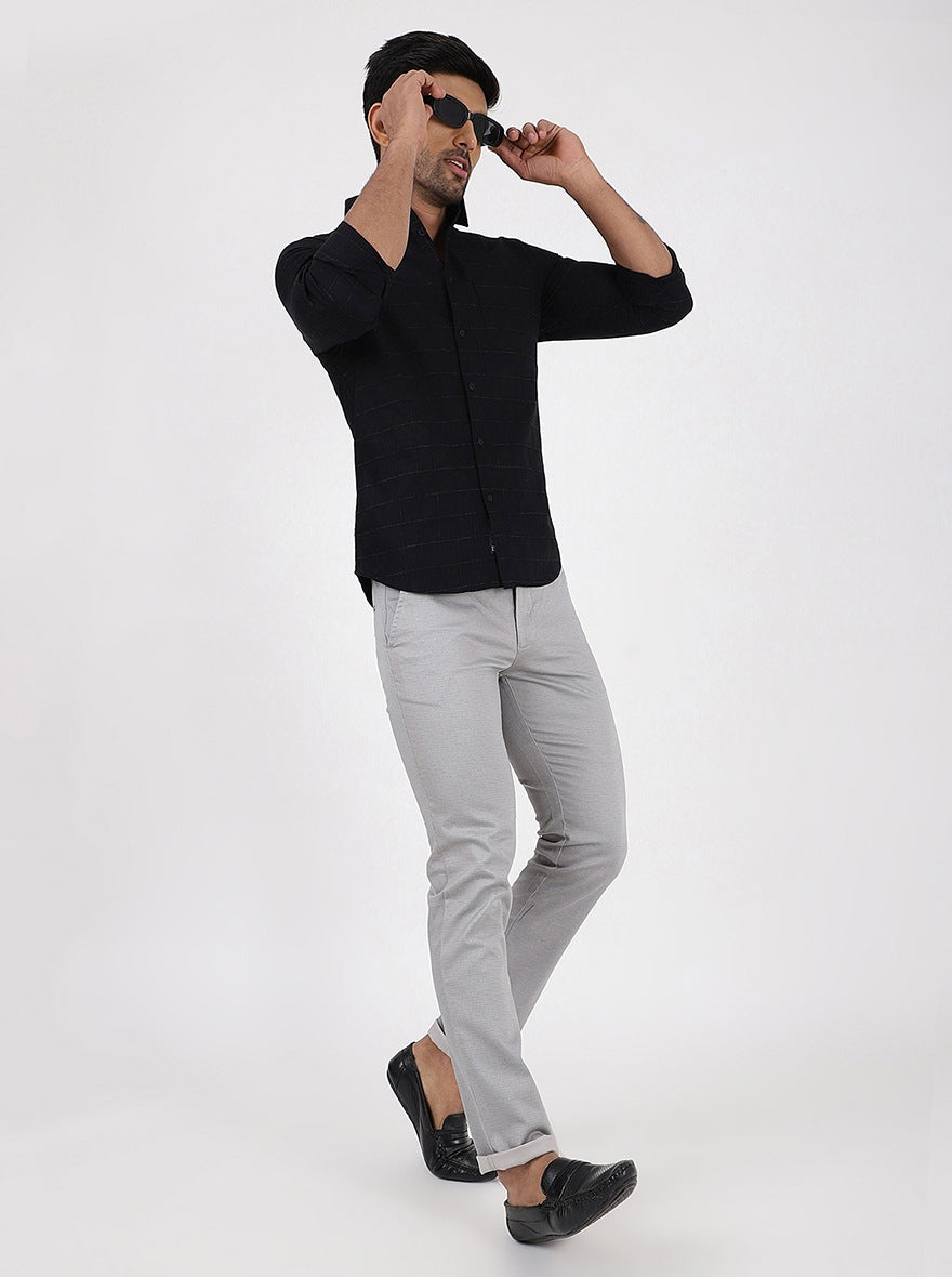 Black Checked Slim Fit Casual Shirt | pehervi