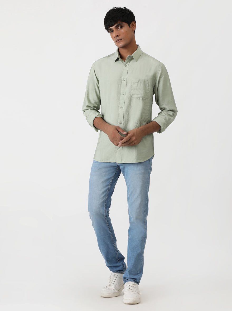 Green Solid Slim Fit Casual Shirt | pehervi
