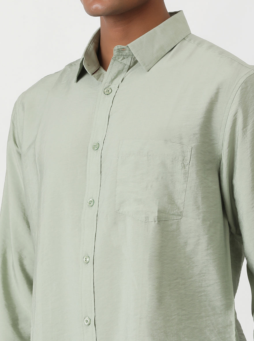 Green Solid Slim Fit Casual Shirt | pehervi