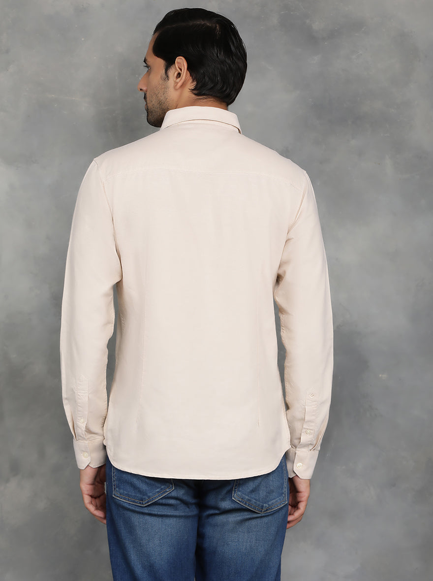 Beige Solid Slim Fit Casual Shirt | pehervi