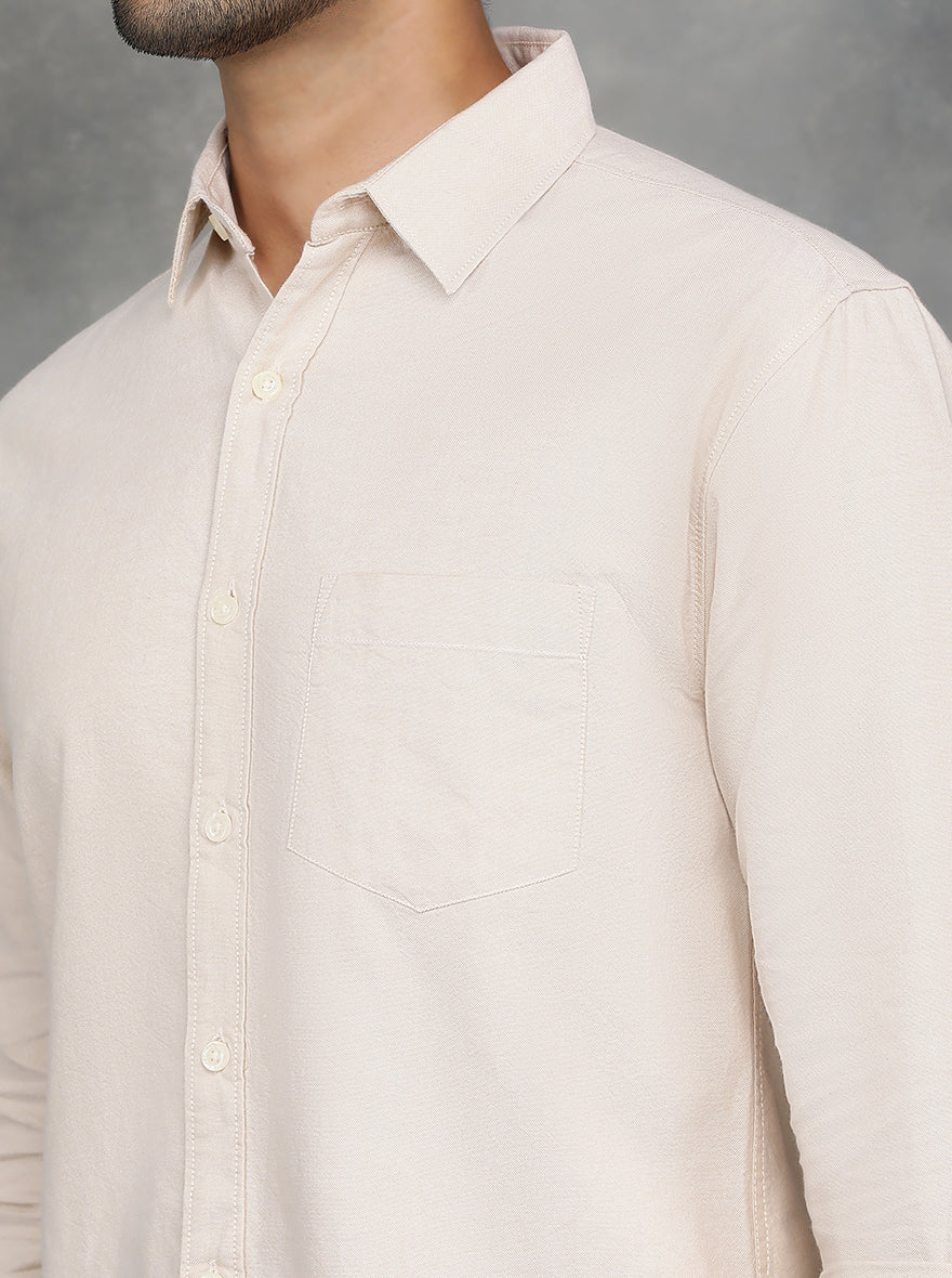 Beige Solid Slim Fit Casual Shirt | pehervi
