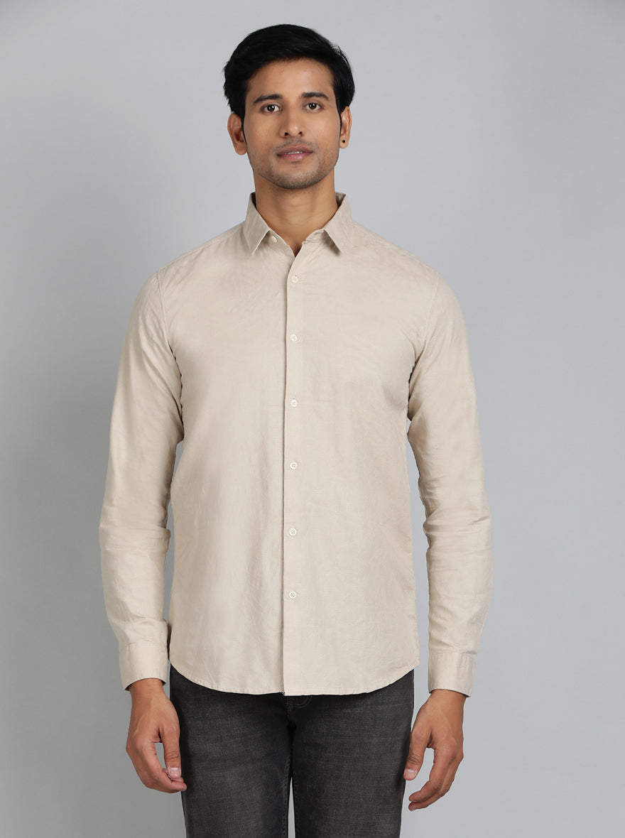 Beige Solid Slim Fit Casual Shirt | pehervi