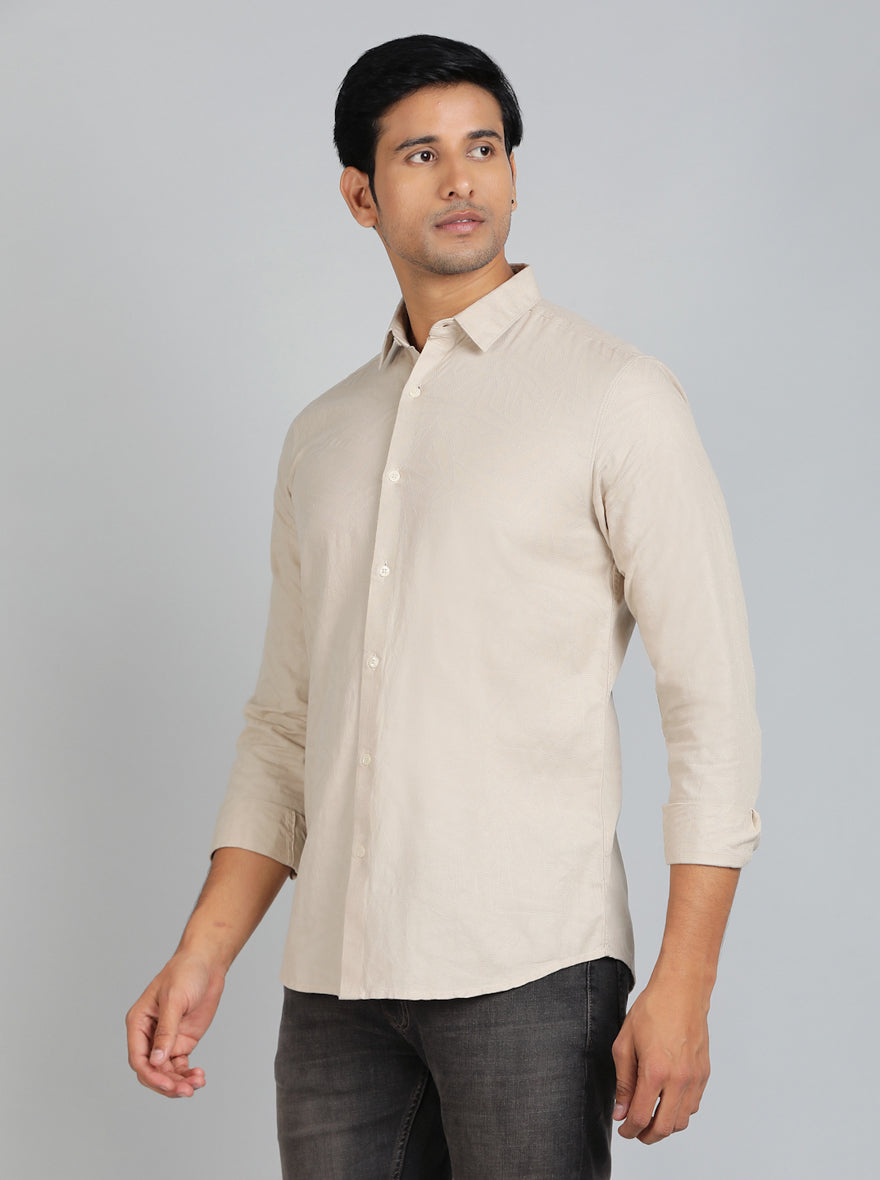 Beige Solid Slim Fit Casual Shirt | pehervi