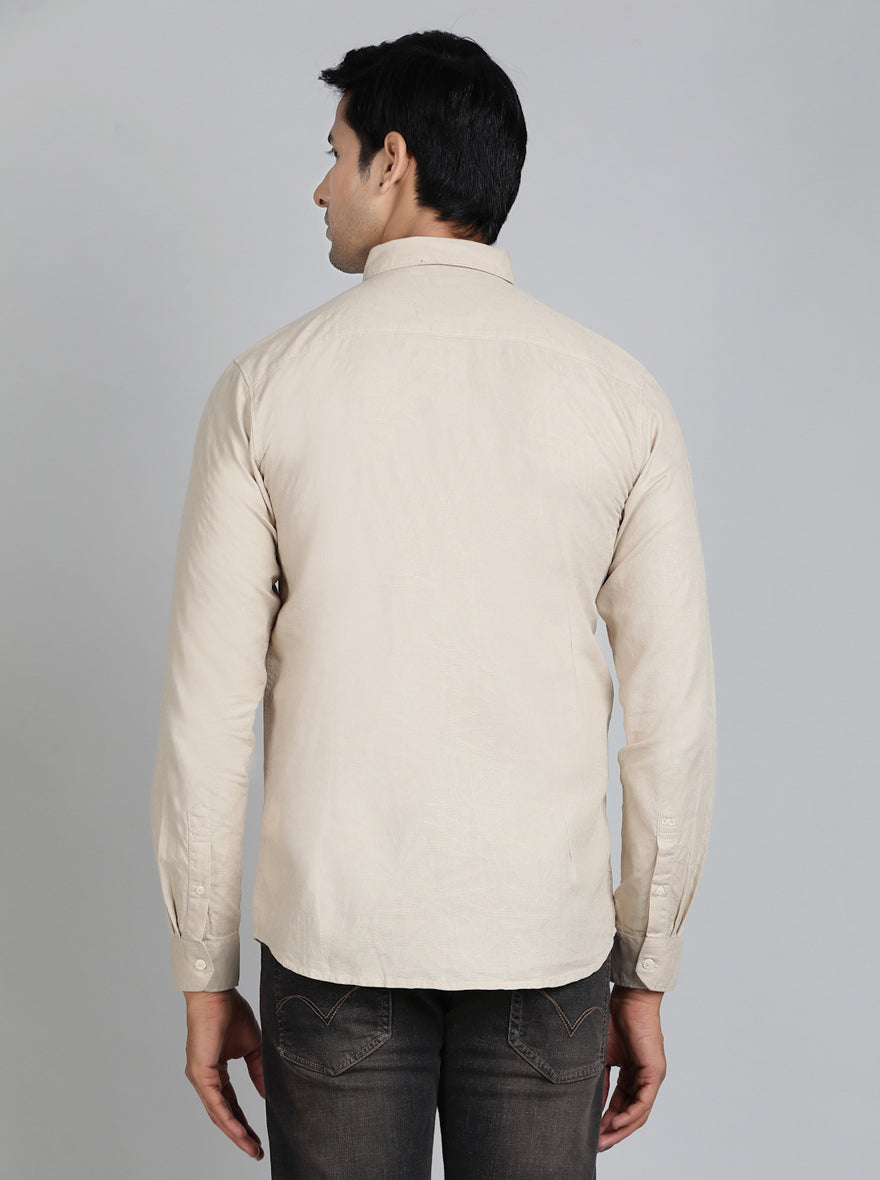 Beige Solid Slim Fit Casual Shirt | pehervi