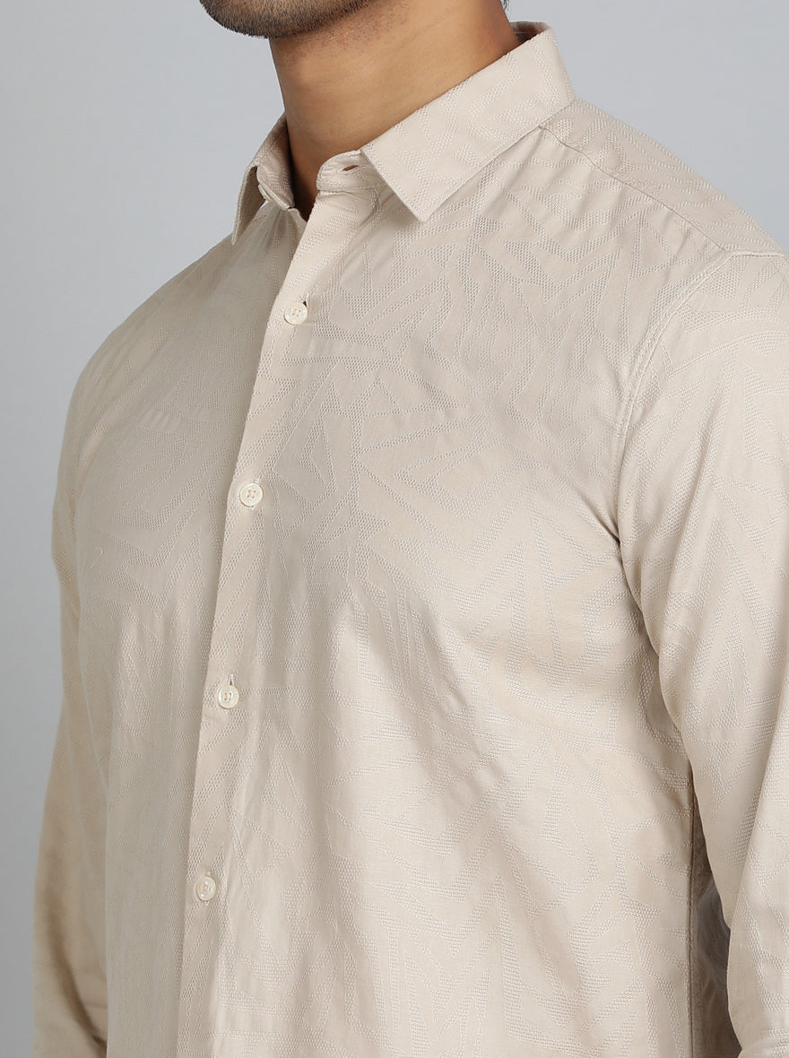 Beige Solid Slim Fit Casual Shirt | pehervi