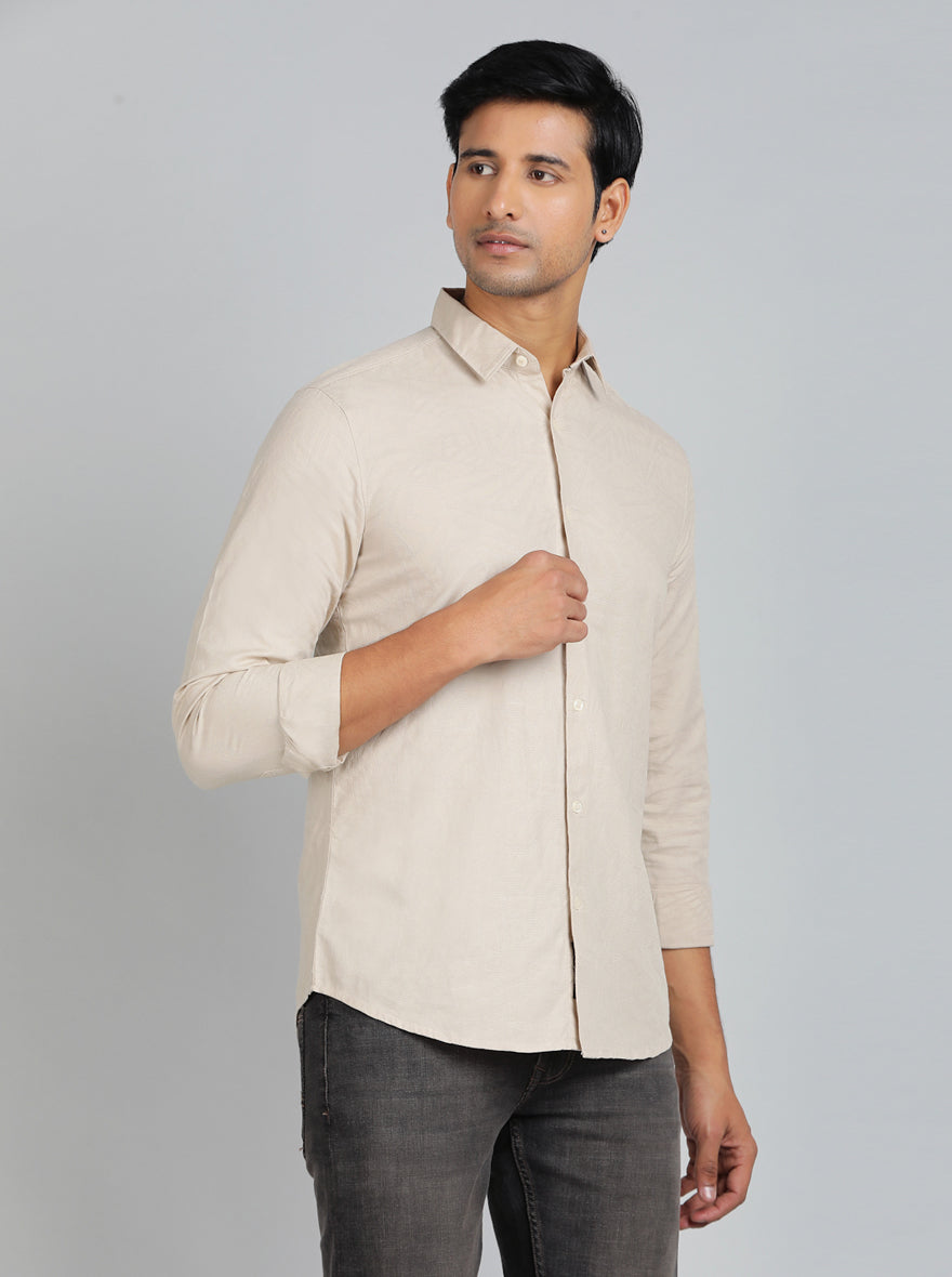 Beige Solid Slim Fit Casual Shirt | pehervi