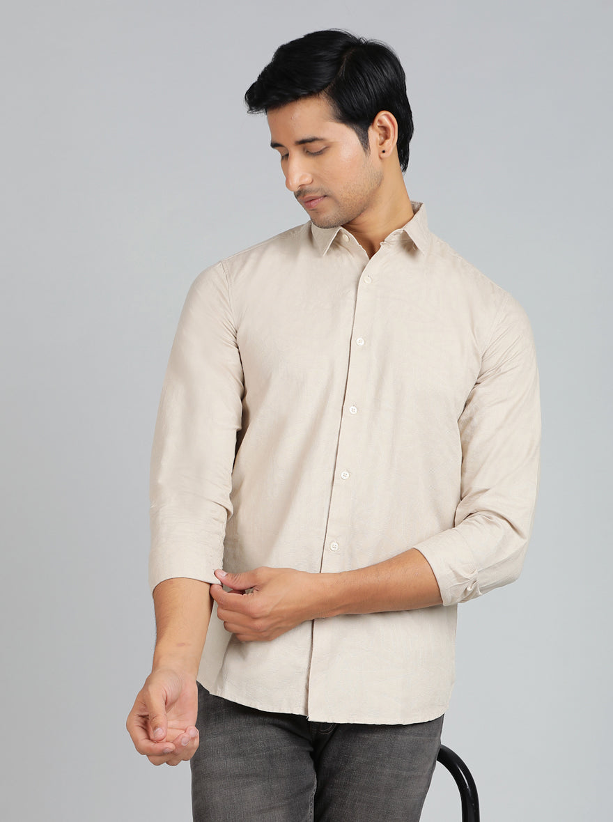 Beige Solid Slim Fit Casual Shirt | pehervi