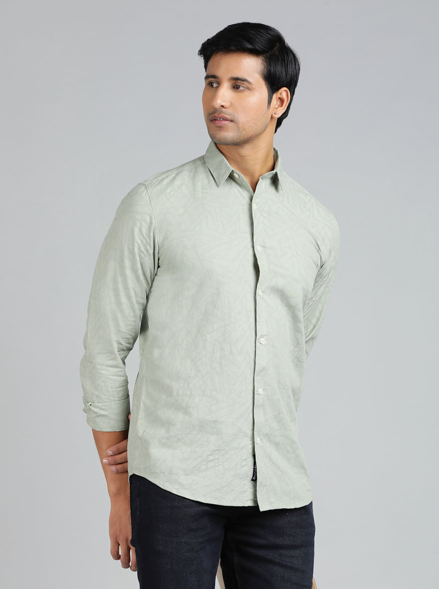 Green Solid Slim Fit Casual Shirt | pehervi