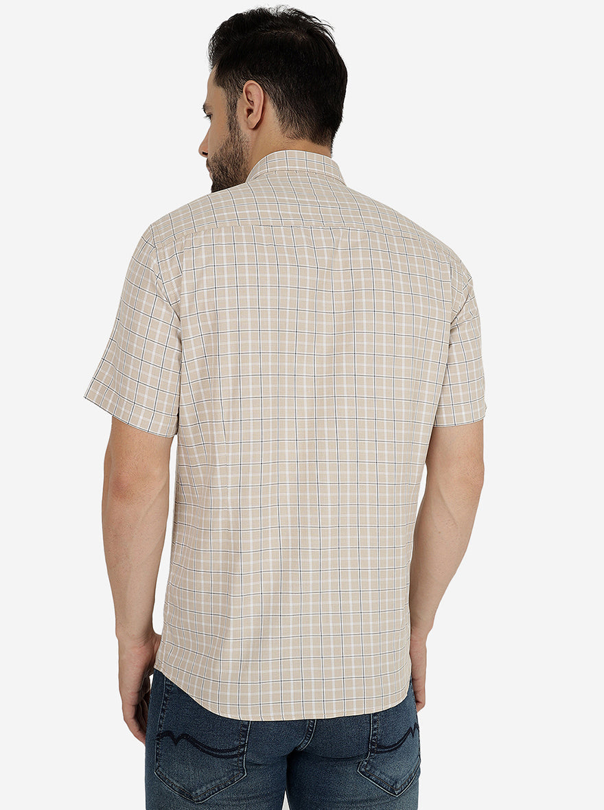 Beige Checked Slim Fit Semi Casual Shirt | Pehervi