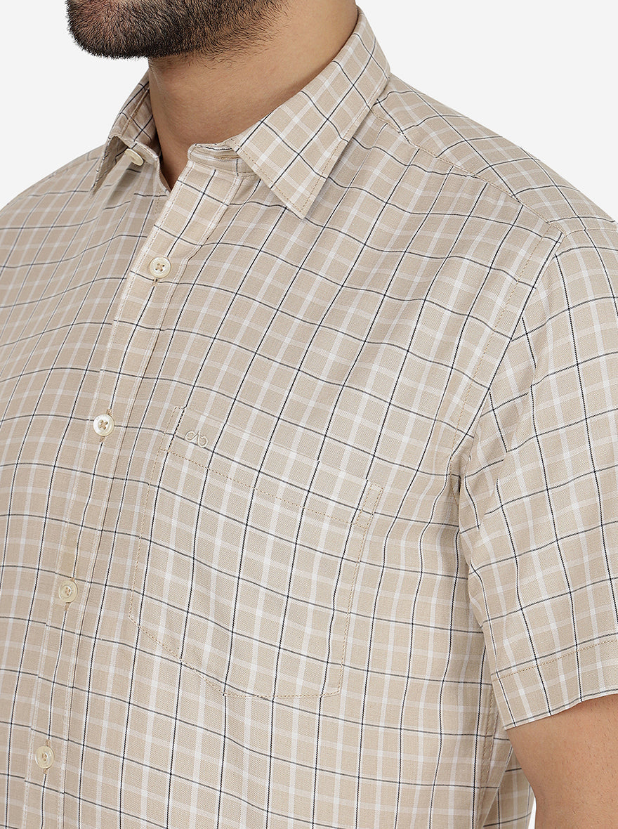 Beige Checked Slim Fit Semi Casual Shirt | Pehervi