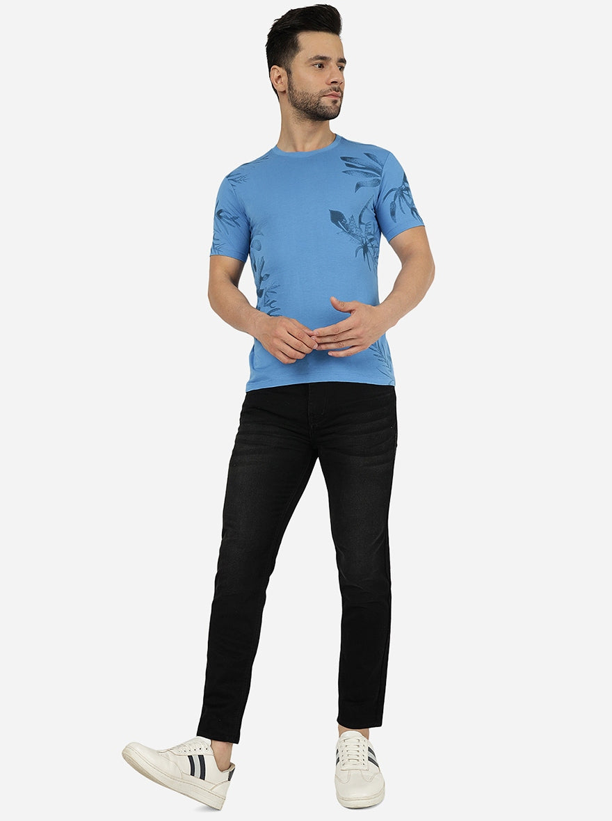 Campanula Blue Printed Slim Fit T-Shirt | pehervi