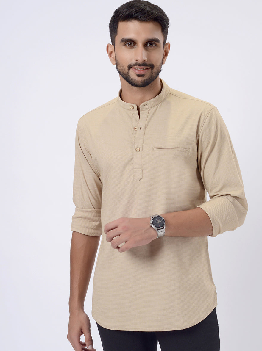 Beige Solid Regular Fit Casual Shirt | pehervi