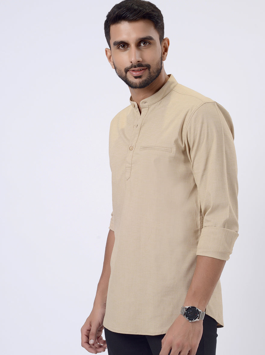 Beige Solid Regular Fit Casual Shirt | pehervi