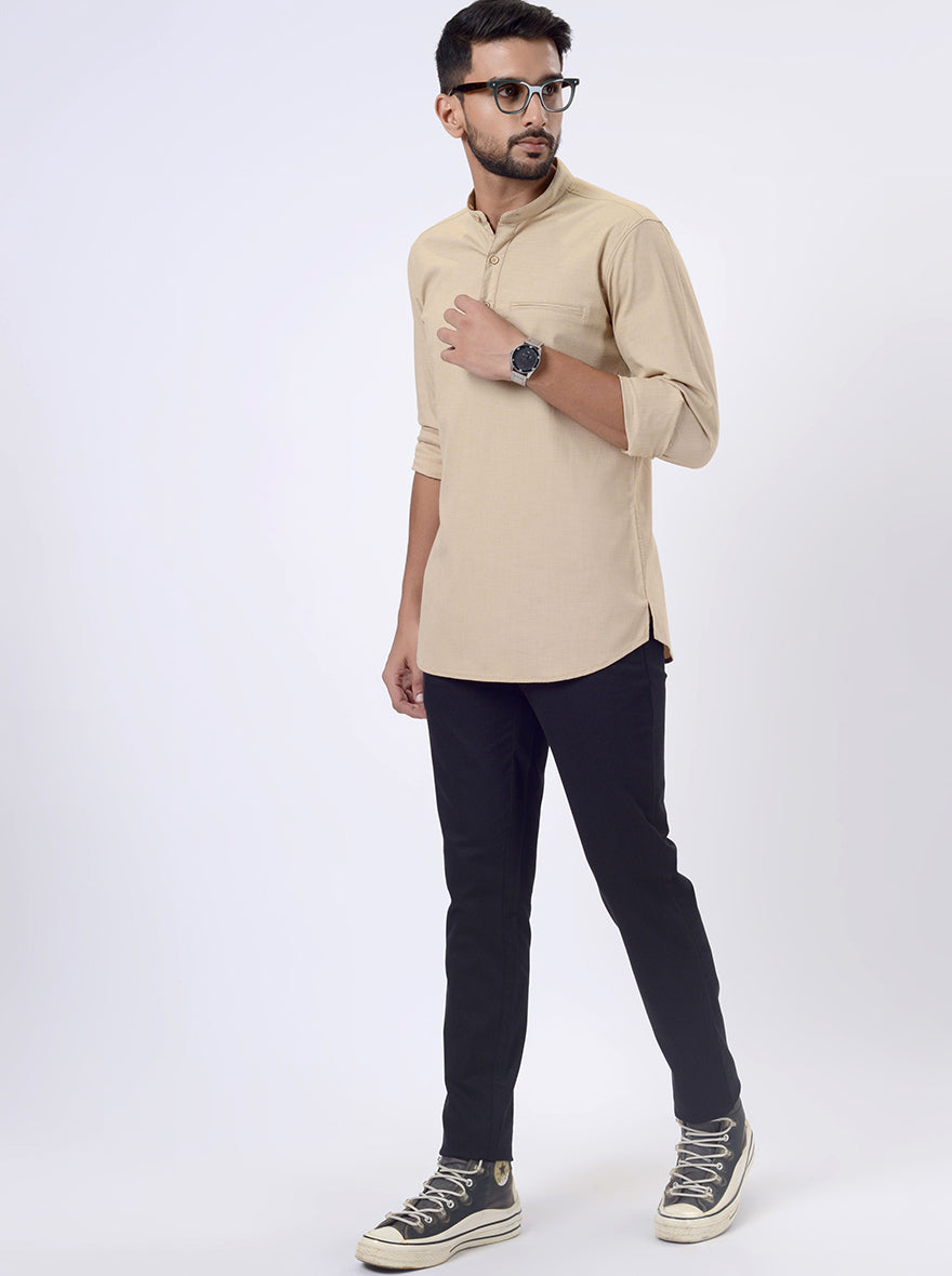 Beige Solid Regular Fit Casual Shirt | pehervi