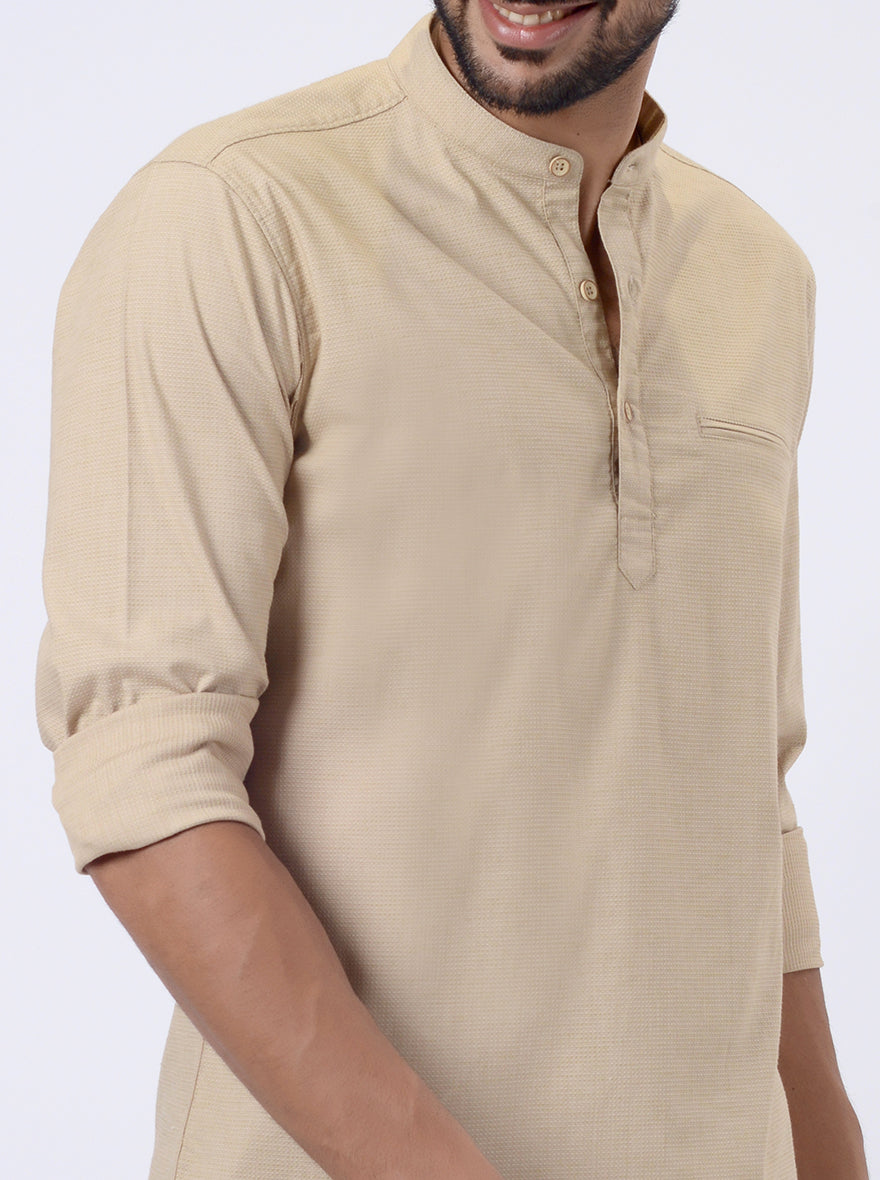 Beige Solid Regular Fit Casual Shirt | pehervi