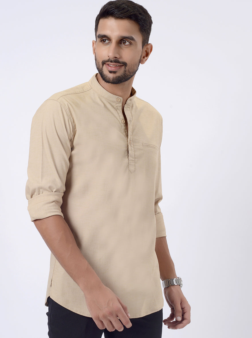 Beige Solid Regular Fit Casual Shirt | pehervi