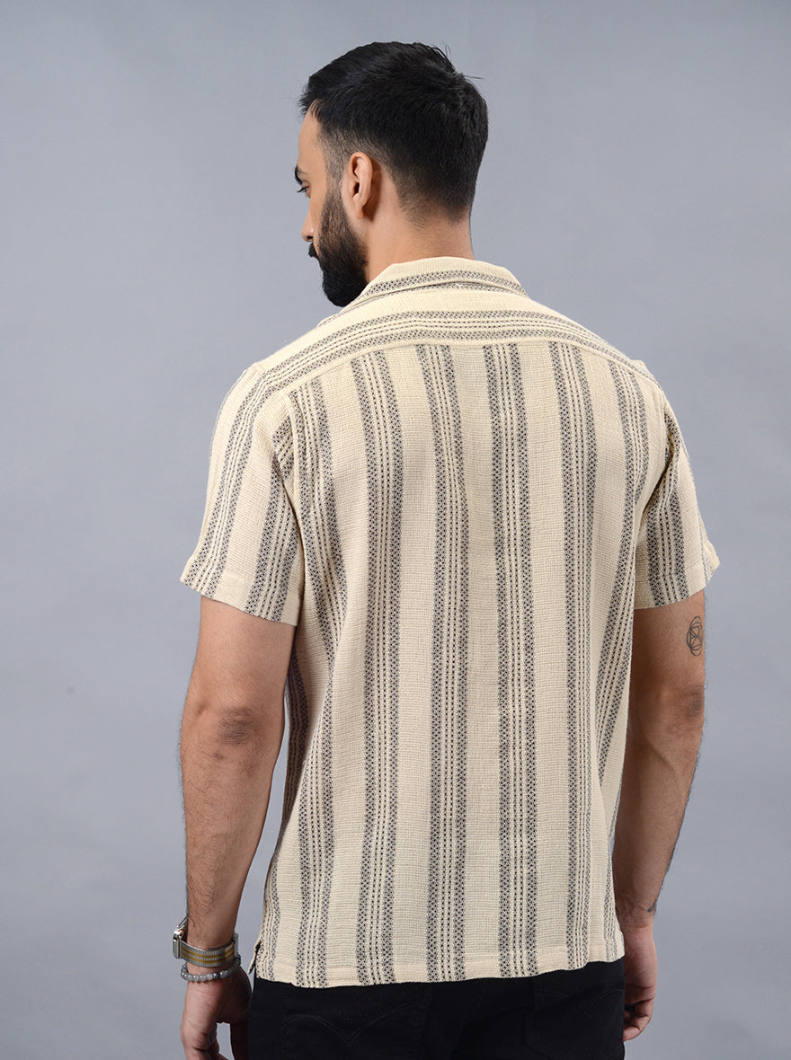 Beige Striped Slim Fit Casual Shirt | pehervi