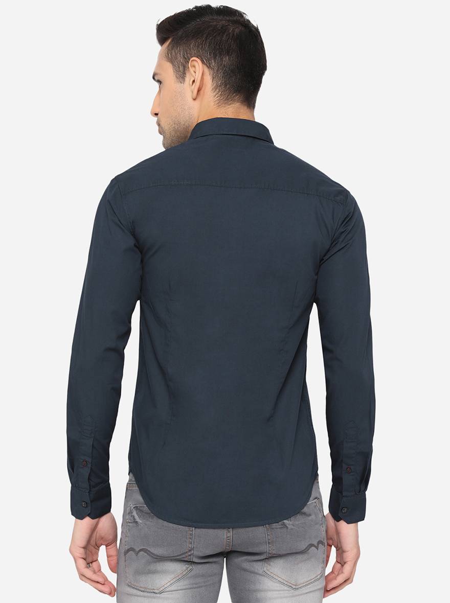 Dress Blue Solid Slim Fit Semi Casual Shirt | Pehervi
