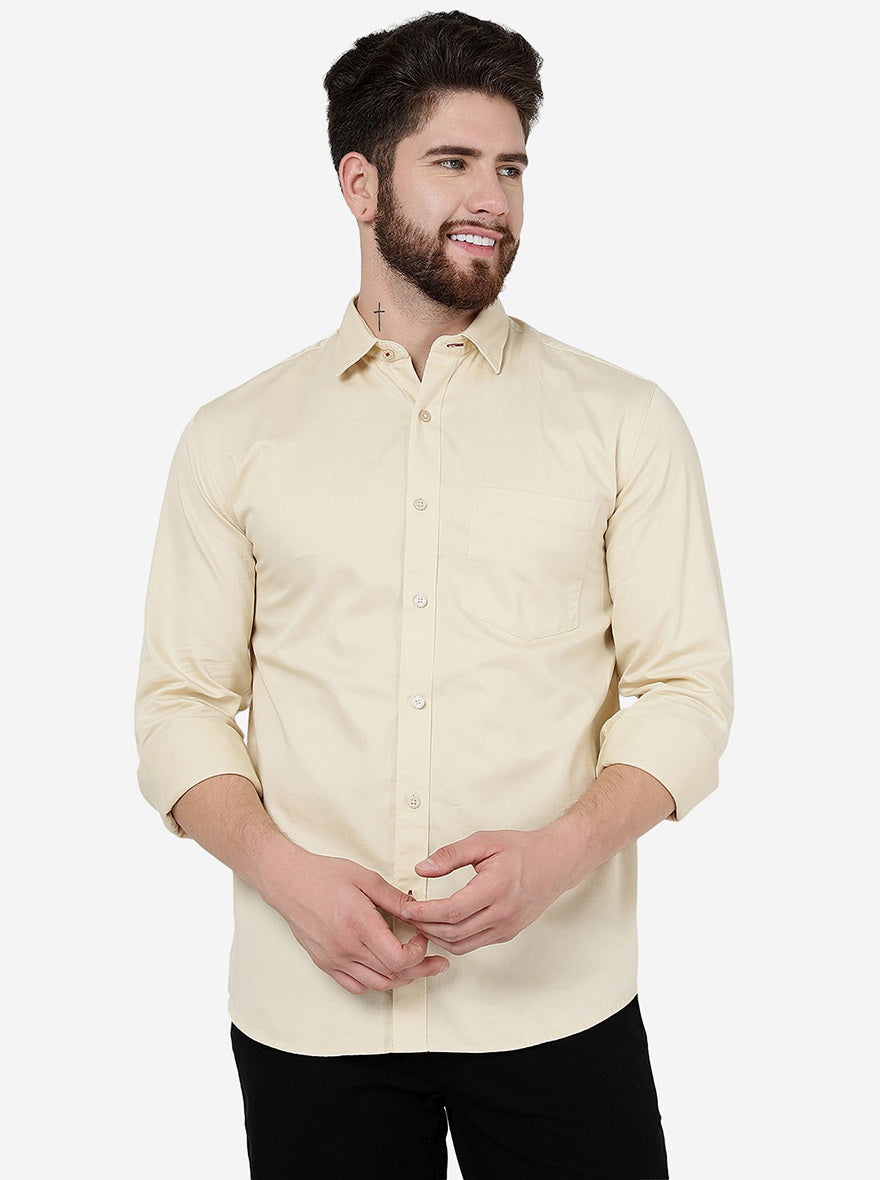 Banana Yellow Solid Slim Fit Semi Casual Shirt | Pehervi