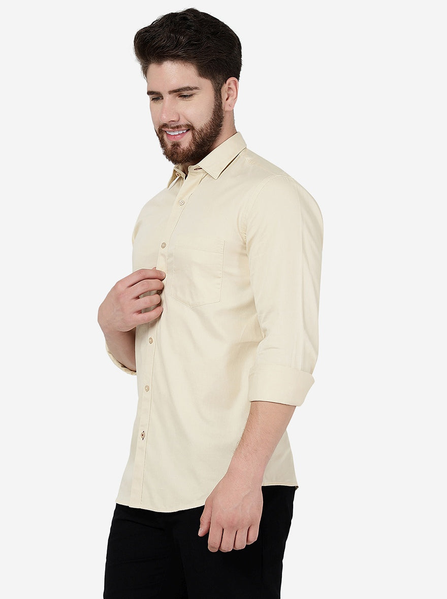 Banana Yellow Solid Slim Fit Semi Casual Shirt | Pehervi