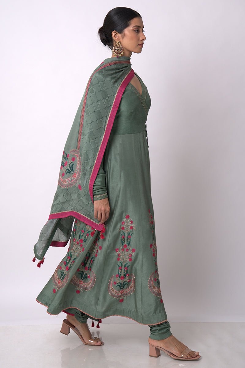 Aspen Green Raw Silk Anarkali Salwar Suit