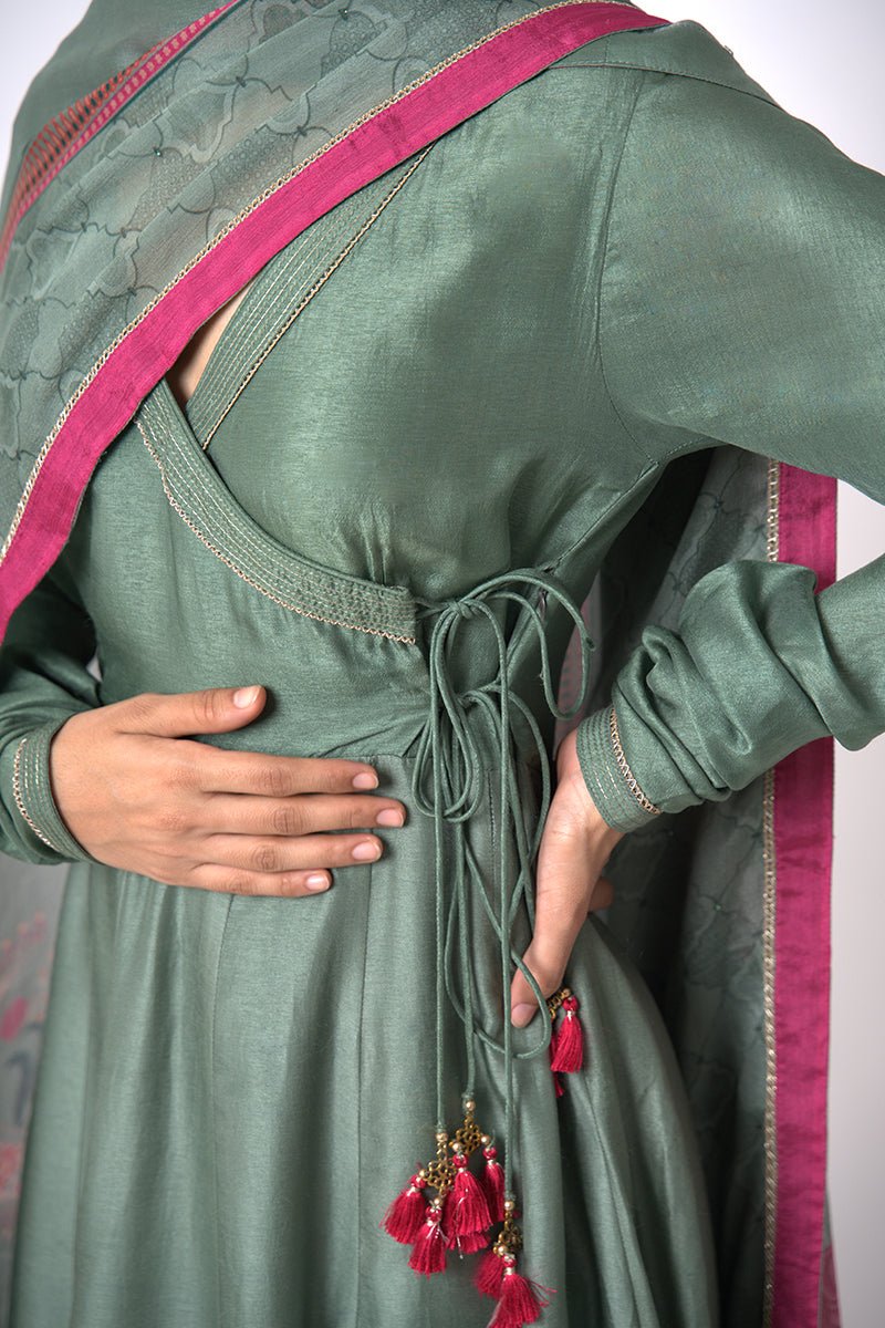 Aspen Green Raw Silk Anarkali Salwar Suit