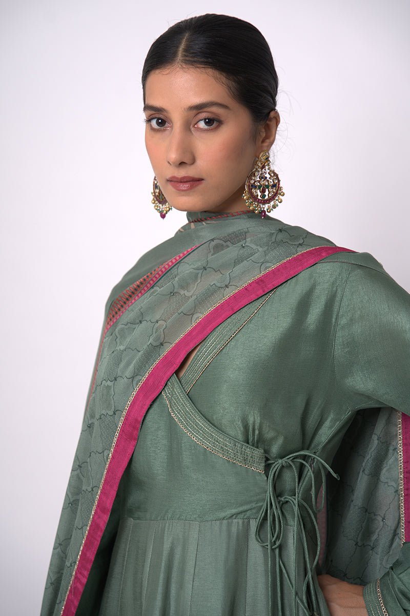 Aspen Green Raw Silk Anarkali Salwar Suit