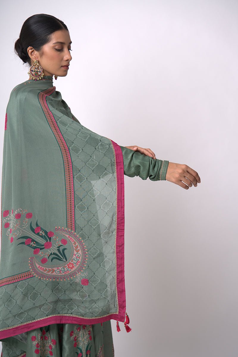 Aspen Green Raw Silk Anarkali Salwar Suit