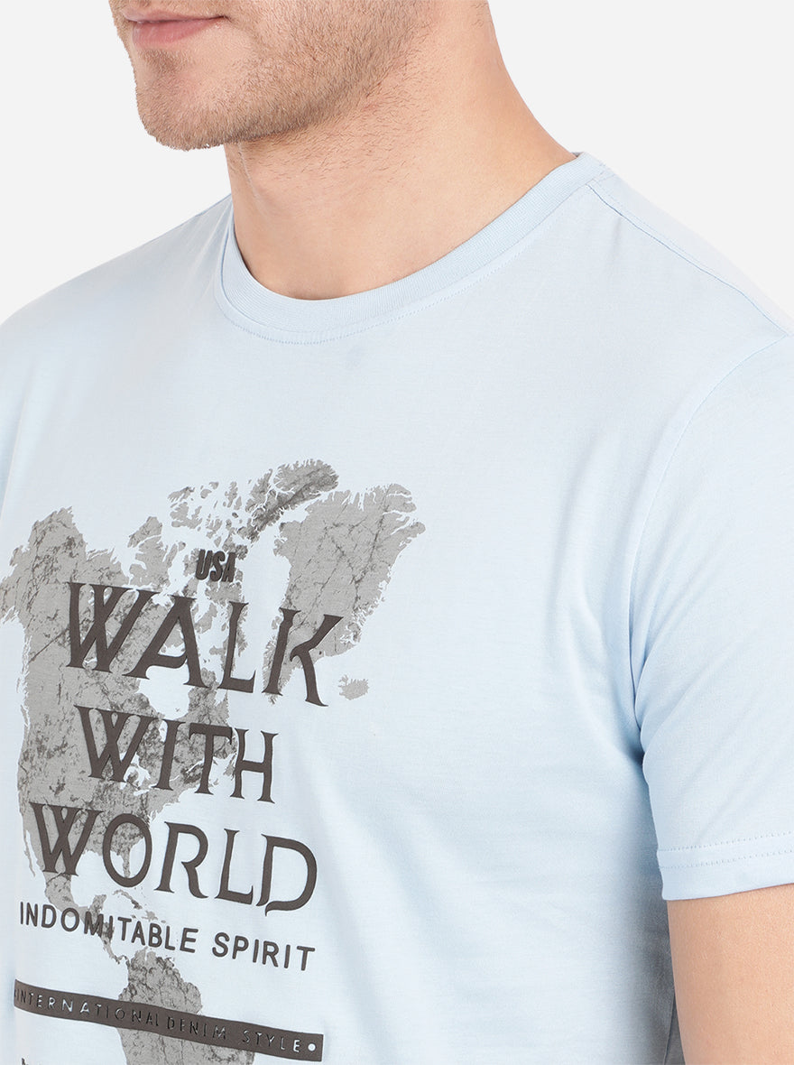 Dream Blue Printed Slim Fit T-Shirt | pehervi