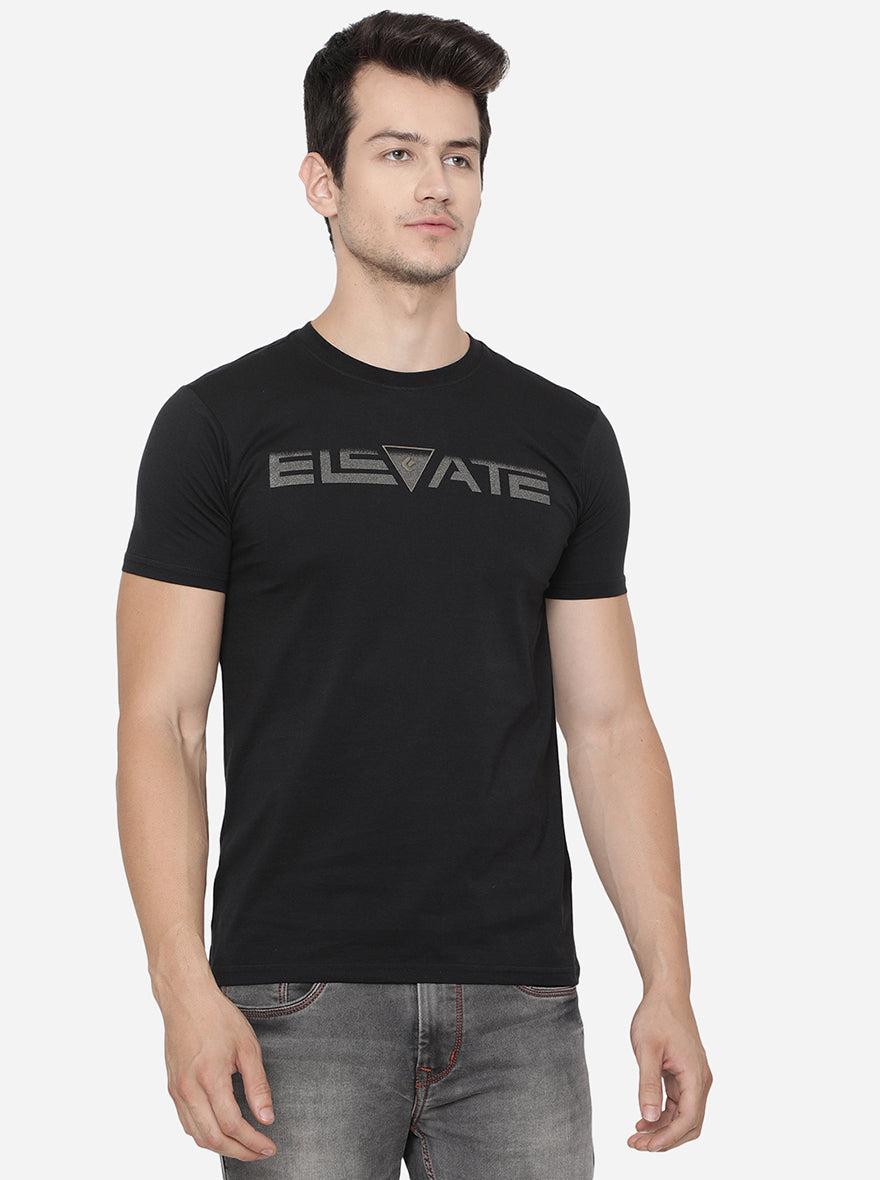 Black Printed Slim Fit T-Shirt | pehervi