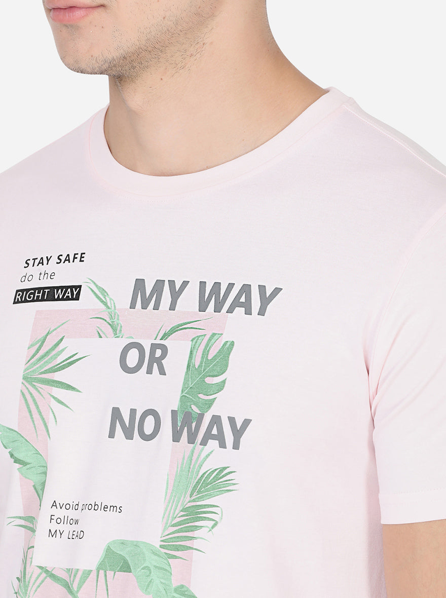 Delicacy Pink Printed Slim Fit T-Shirt | pehervi