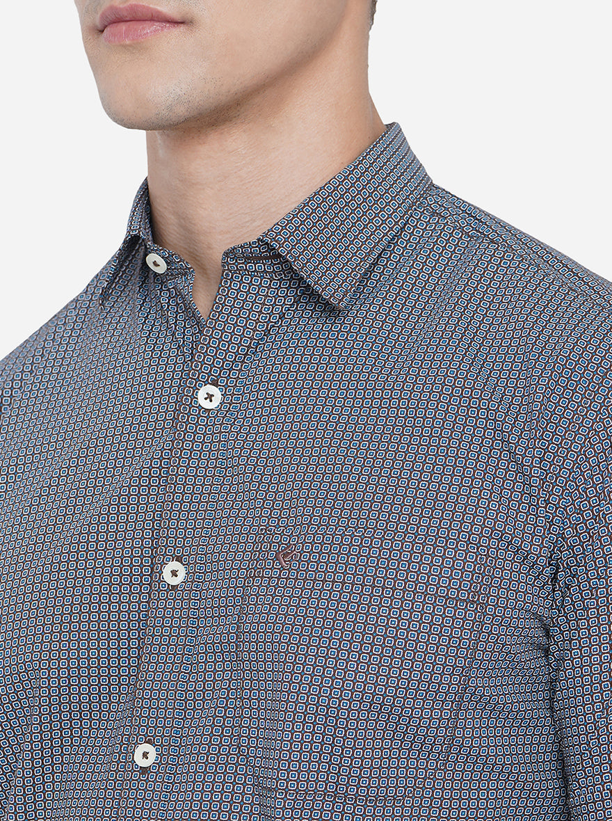 Brown Printed Classic Fit Semi Casual Shirt | Pehervi